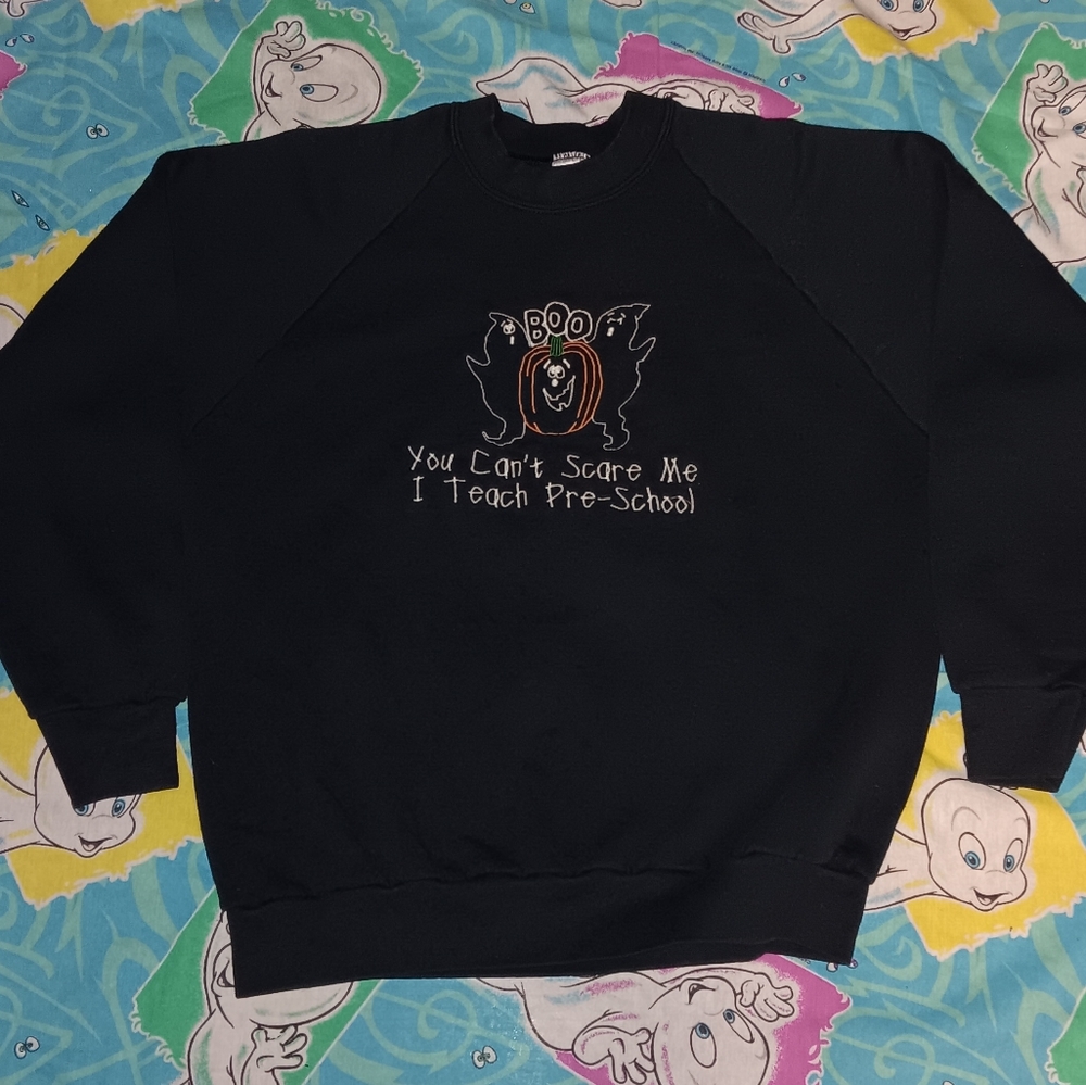Halloween Preschool Teacher Vintage 90s Sweatshirt Ghost Pumpkin Pre School